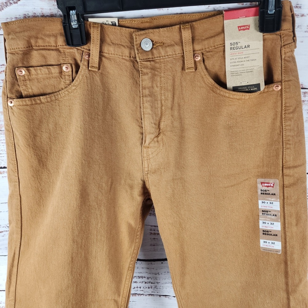 NWT Levi's 505 Regular Fit Jeans 30x32 Regular Brown Rubber Dye Stretch Twill